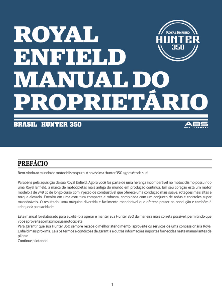 Manual da Hunter 350 em Português | PDF | Tráfego | Motocicleta