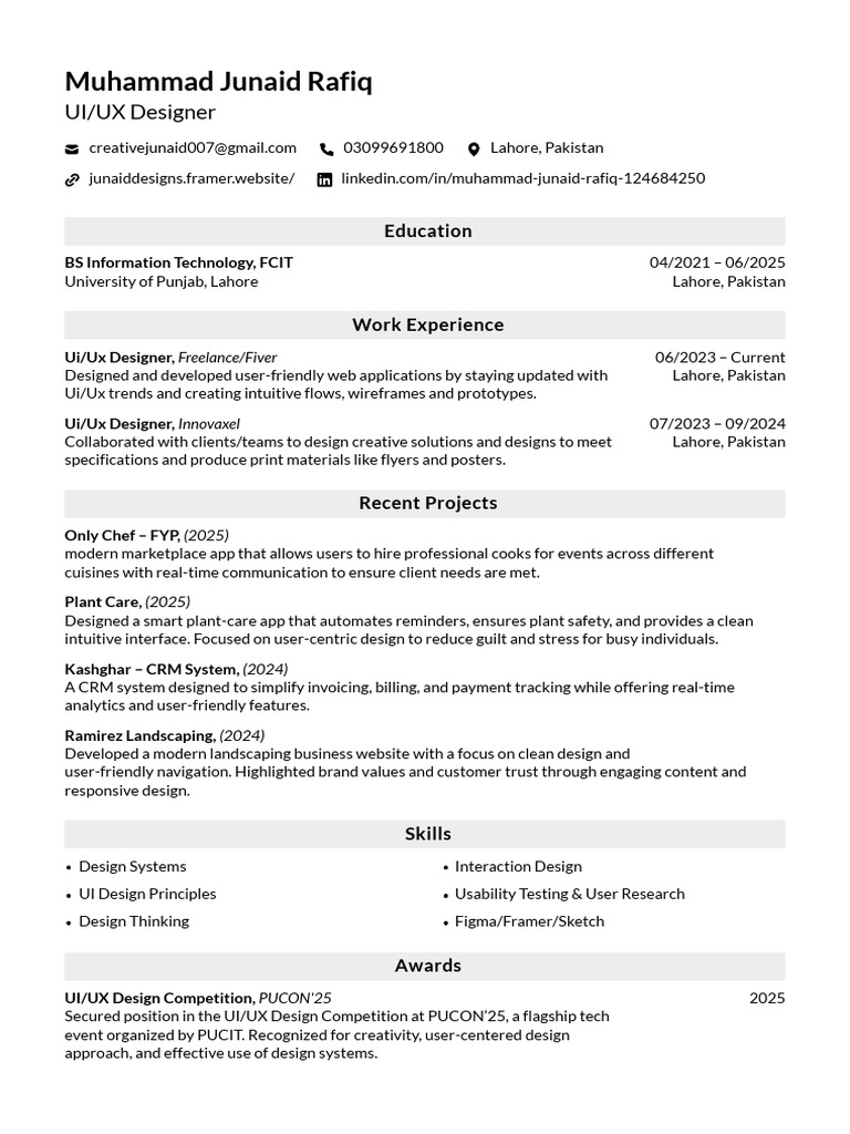 Muhammad Junaid Rafiq - UI/UX Designer Profile | PDF | Usability | User ...