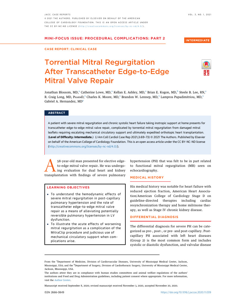 Torrential Mitral Regurgitation Case Report | PDF | Heart | Circulatory ...