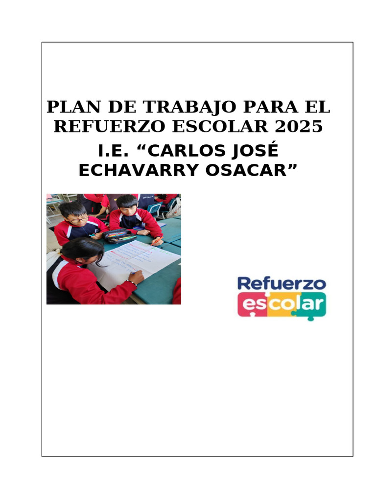 Plan de Refuerzo Escolar 2025 I.E. Tiabaya | PDF | Plan de estudios ...