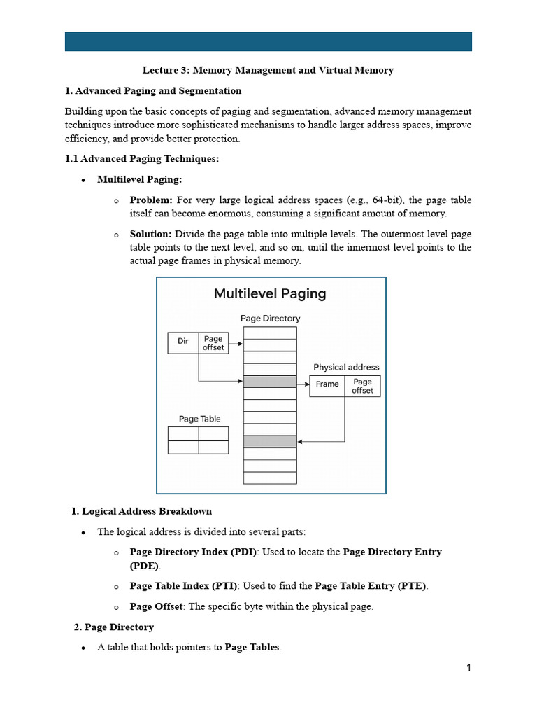 Lecture 3 - Memory Management and Virtual Memory | PDF | Computer ...