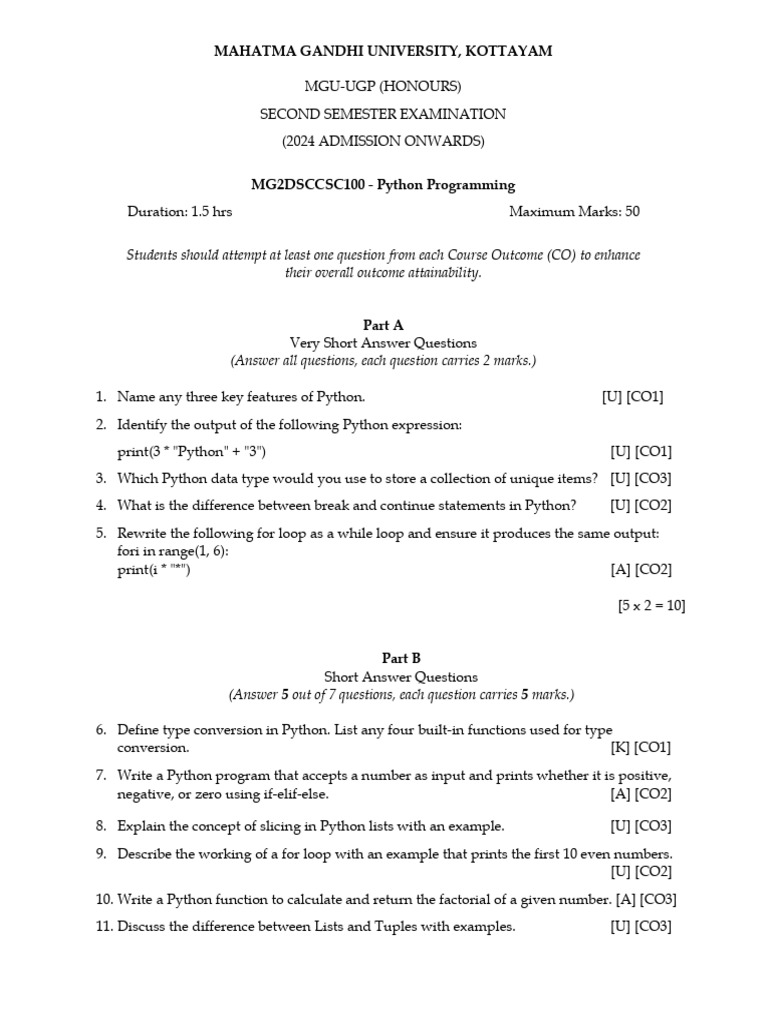 Python Programming Exam Questions | PDF | Spreadsheet | Programming ...