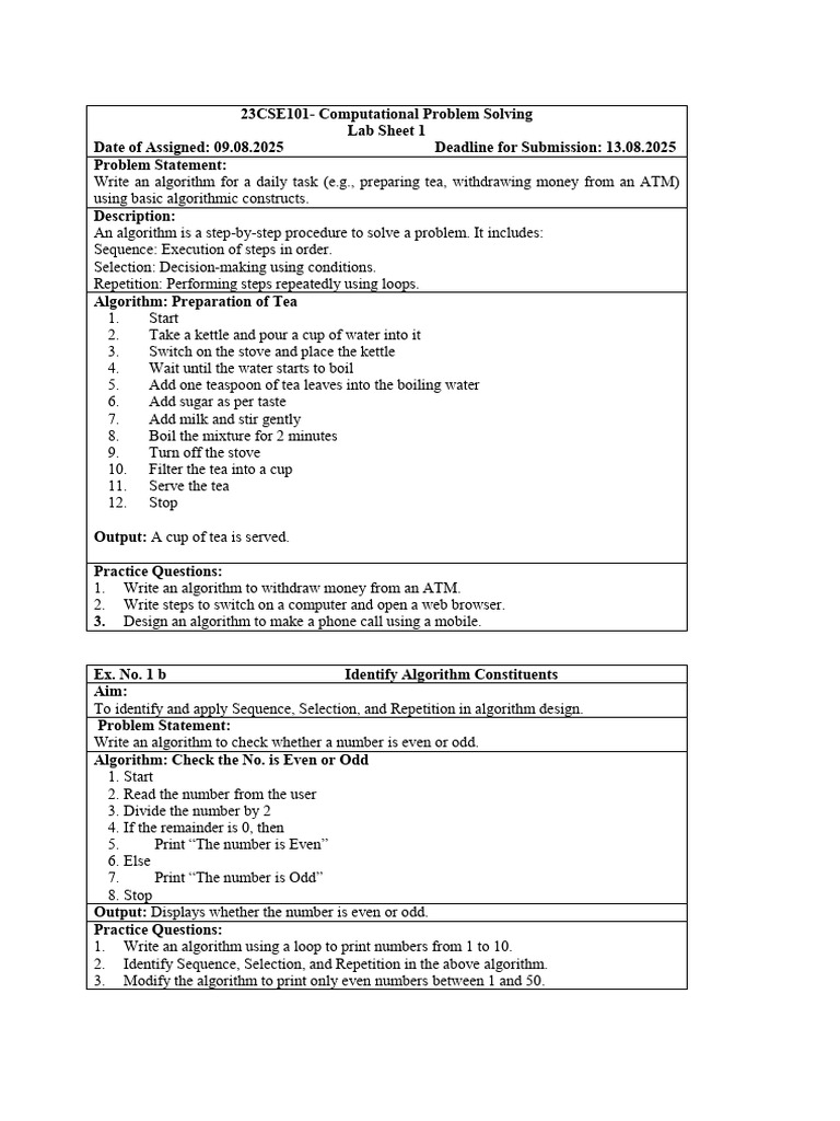 Algorithm Design for Daily Tasks | PDF
