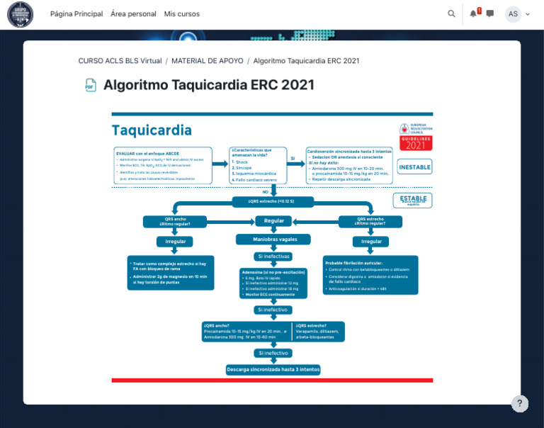 CURSO ACLS BLS Virtual Algoritmo Taquicardia ERC 2021 Campus Virtual ...