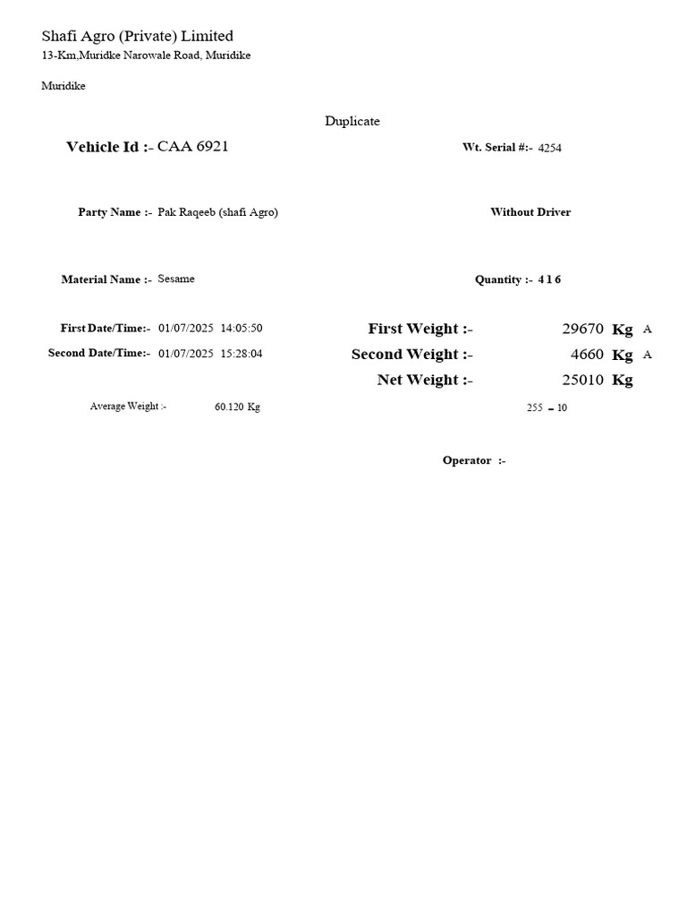 Sesame Weight Slip | PDF