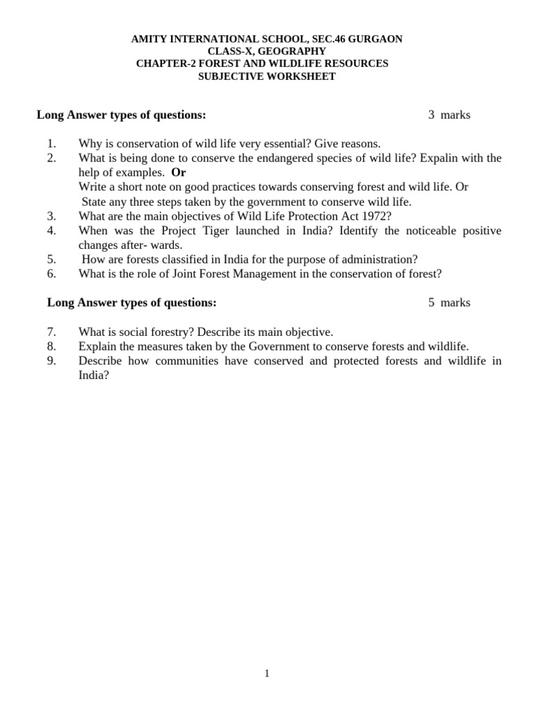 Forest and Wildlife Conservation Worksheet | PDF