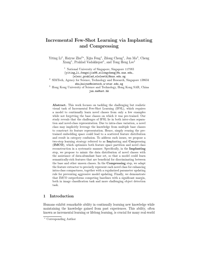 Incremental Few Shot Learning Via Implanting and Compressing | PDF ...