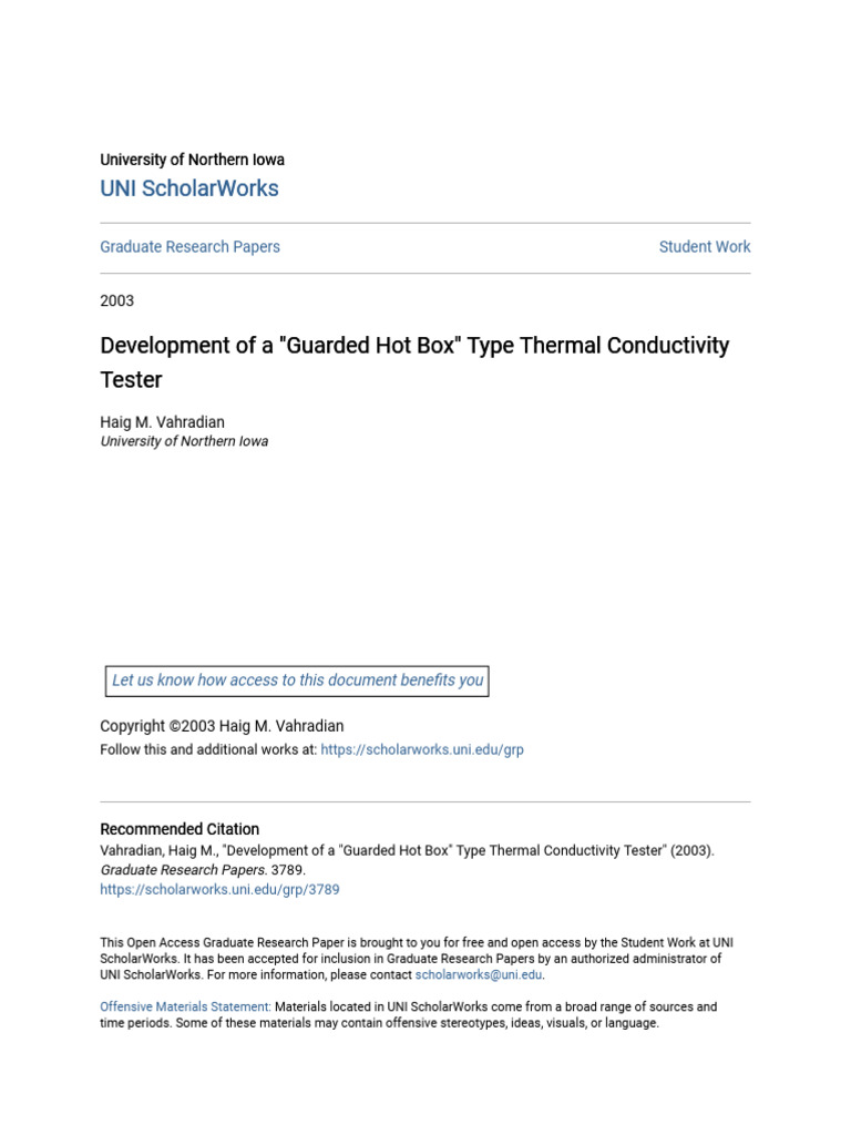 Development of A Guarded Hot Box Type Thermal Conductivity Test | PDF ...