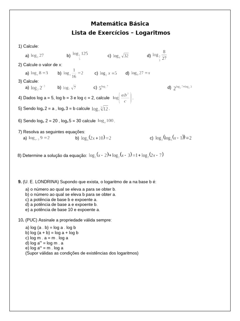 Exercícios de Logaritmos - 1º Ano | PDF