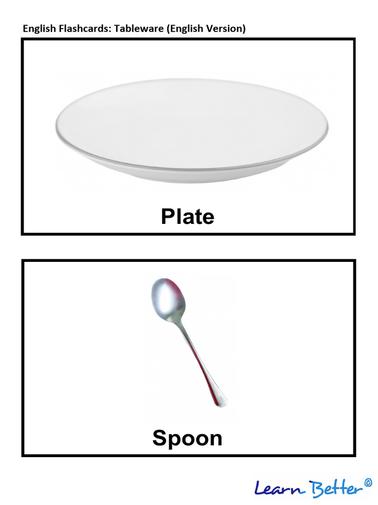 English Flashcards - Tableware (English Version) | PDF