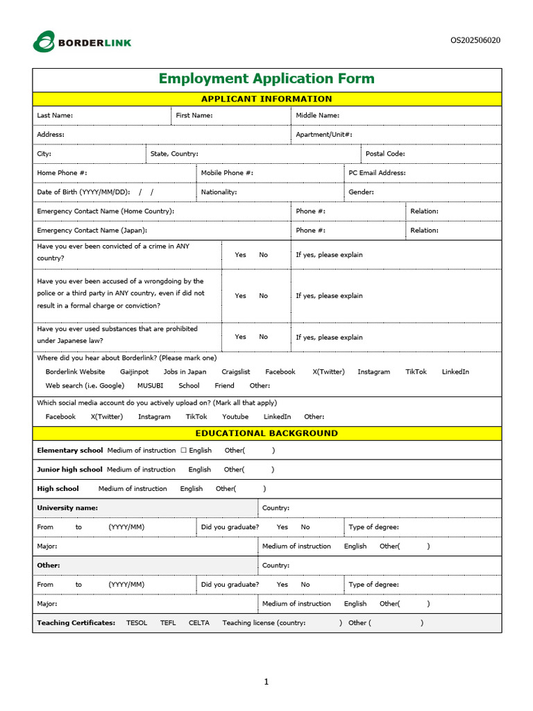 2026 Borderlink Application OS | PDF