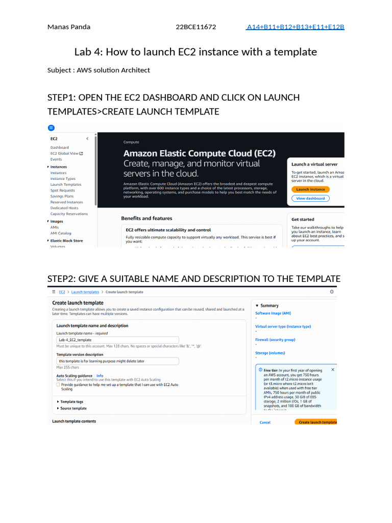 Launch EC2 Instance with Template Guide | PDF