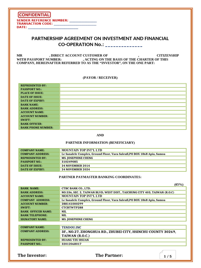 Payment Agreement MT104 65 - V007 | PDF | Investing | Wire Transfer