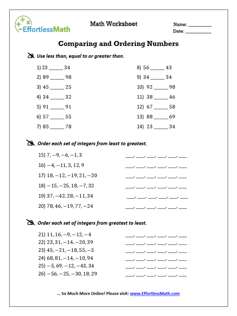Comparing and Ordering Numbers | PDF