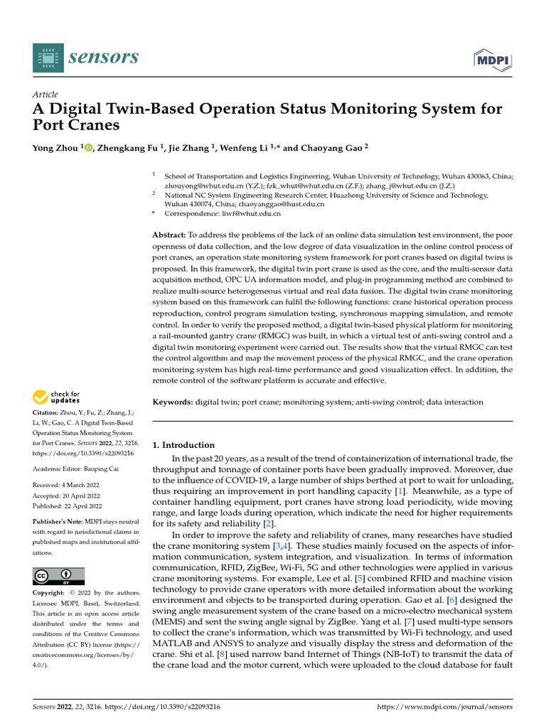 Digital Twin Monitoring for Port Cranes | PDF | Simulation | System
