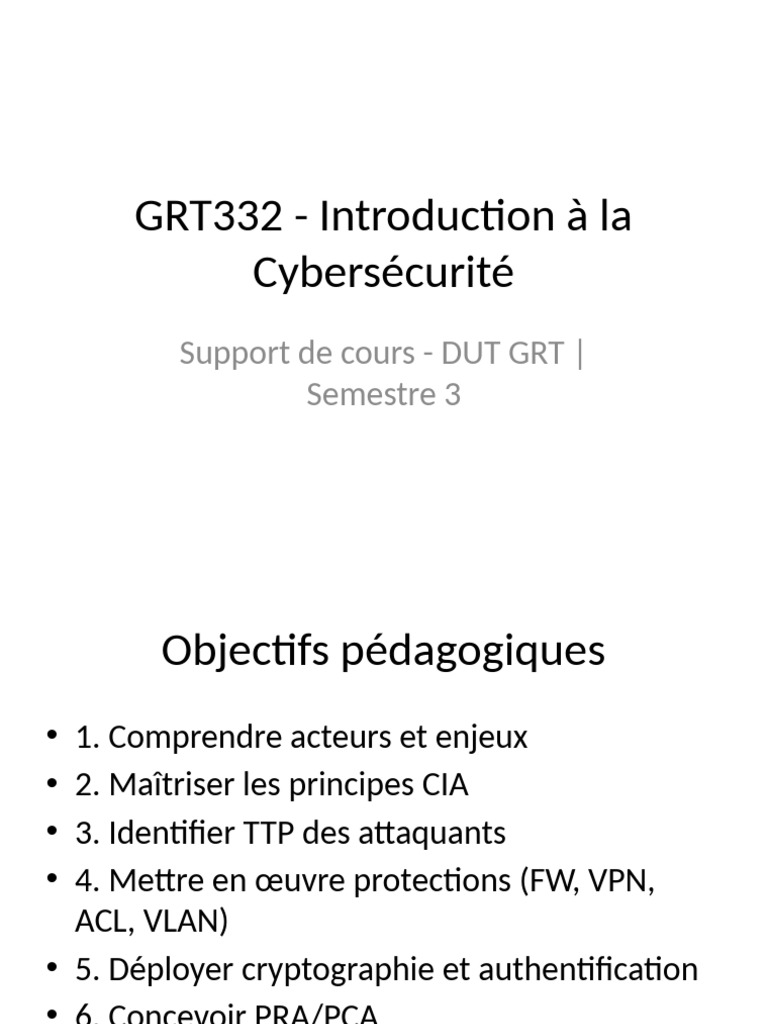 Introduction à la Cybersécurité DUT GRT | PDF