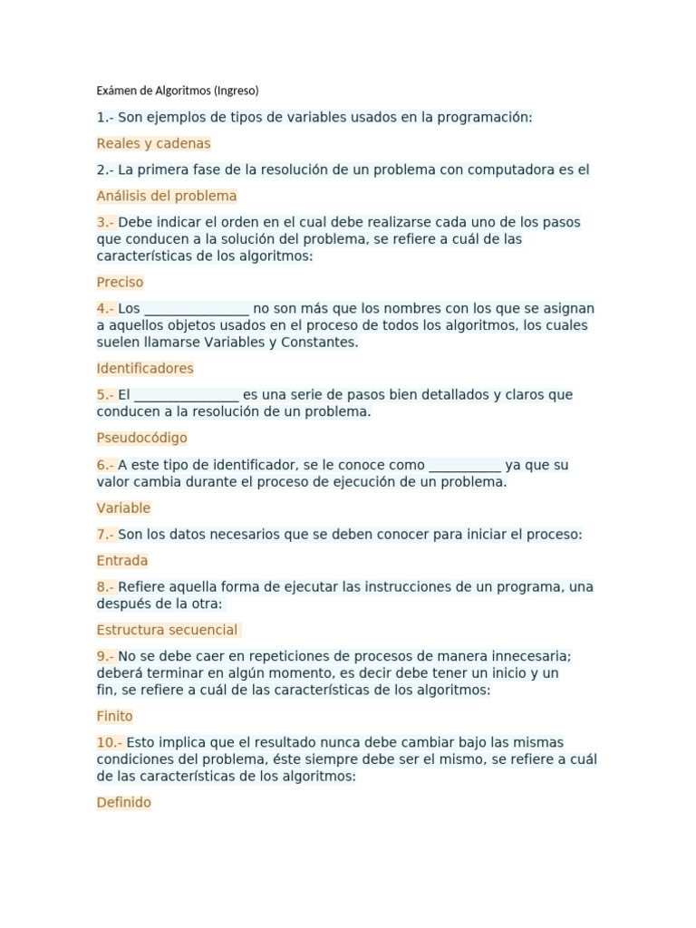 Examen de Algoritmos y Programación | PDF | Algoritmos | Lenguaje de ...