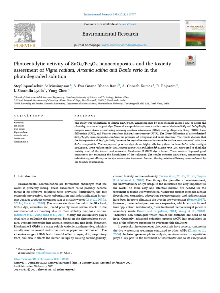 SnO2/Fe3O4 Nanocomposites for Dye Treatment | PDF | Nanocomposite ...