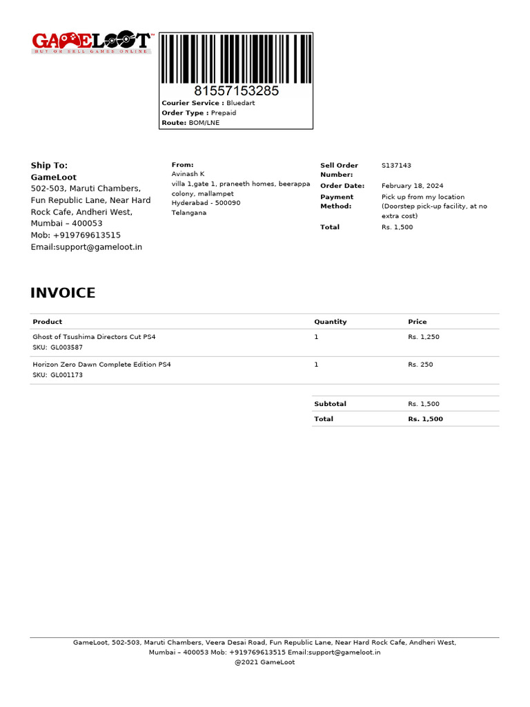 Packing Slip S137143 | PDF