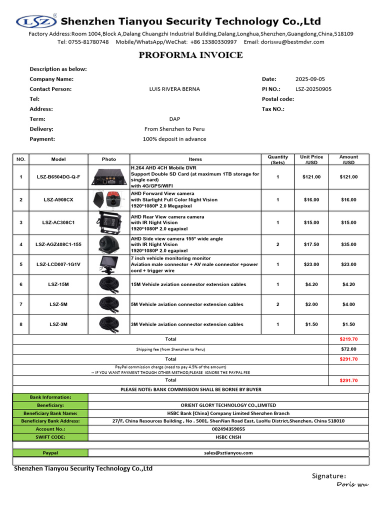 Proforma Invoice for Security Equipment | PDF | Pay Pal