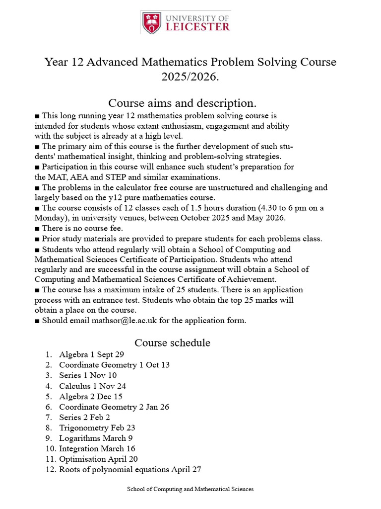 Year 12 Advanced Math Problem Solving Course | PDF