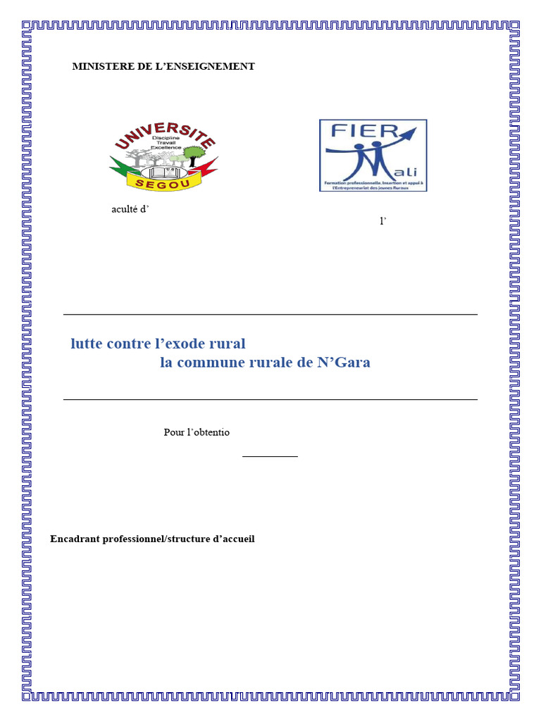 Lutte contre l'exode rural à N'Gara | PDF | Migration humaine | Afrique