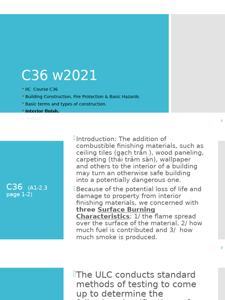 C36 Chapter A1 2.3 w21 Interior Finish | PDF | Fires | Smoke