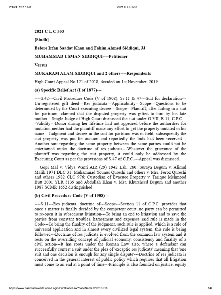Res Judicata in Gift Deed Dispute | PDF | Lawsuit | Res Judicata