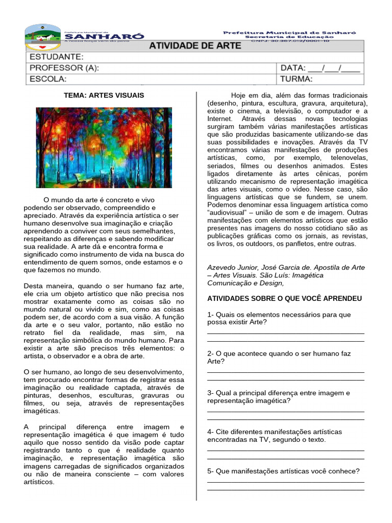 Atividades sobre Artes Visuais e 