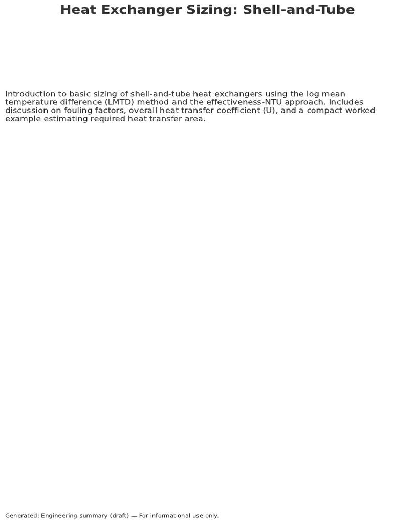 Engineering Subject 4 Heat Exchanger Sizing | PDF