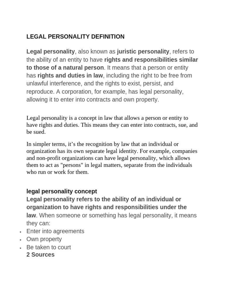 Understanding Legal Personality Explained | PDF
