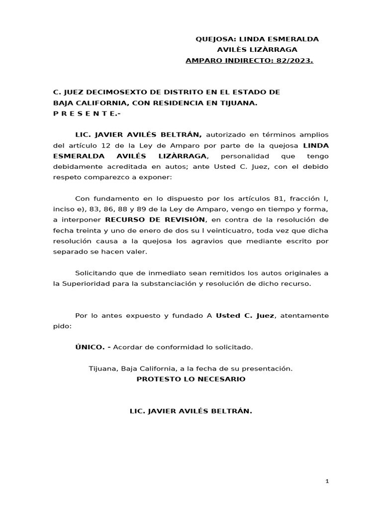 Recurso de Revisión en Amparo 82/2023 | PDF | Caso de ley | Sentencia (ley)