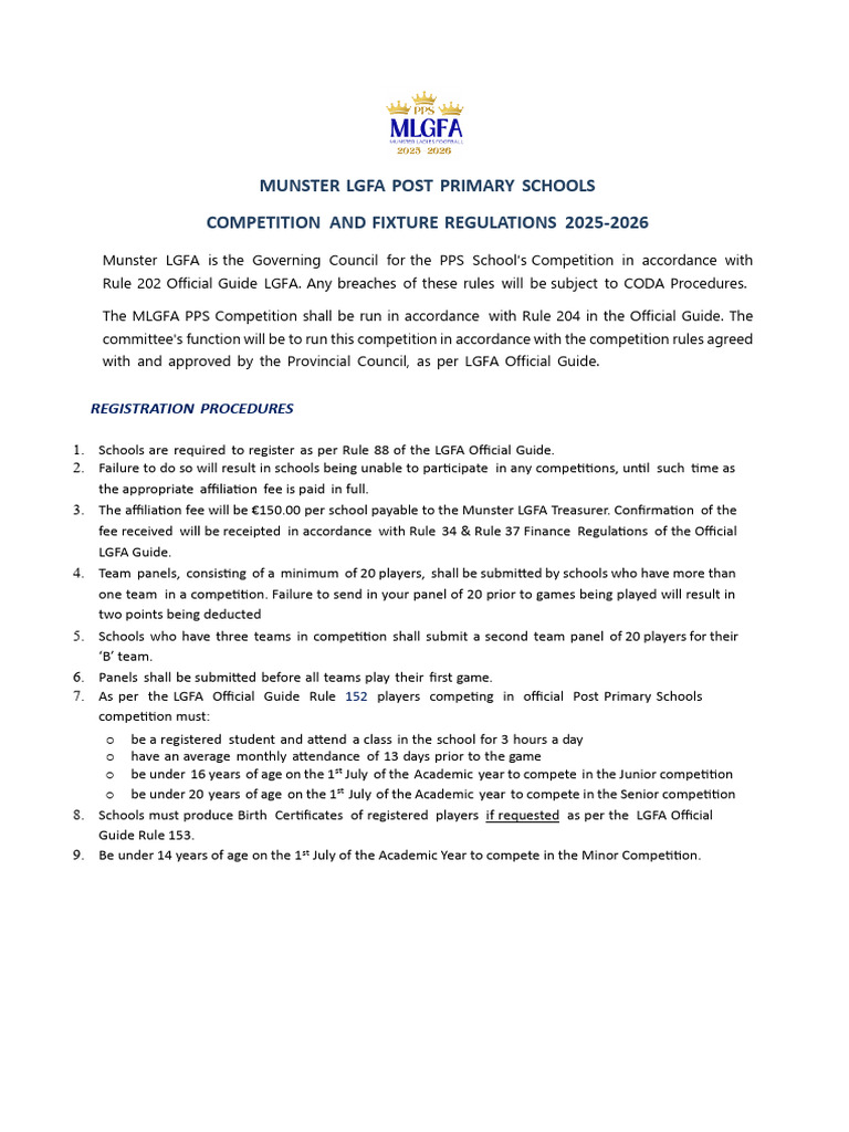 Munster LGFA PPS Regulations 2025-2026 | PDF | Referee
