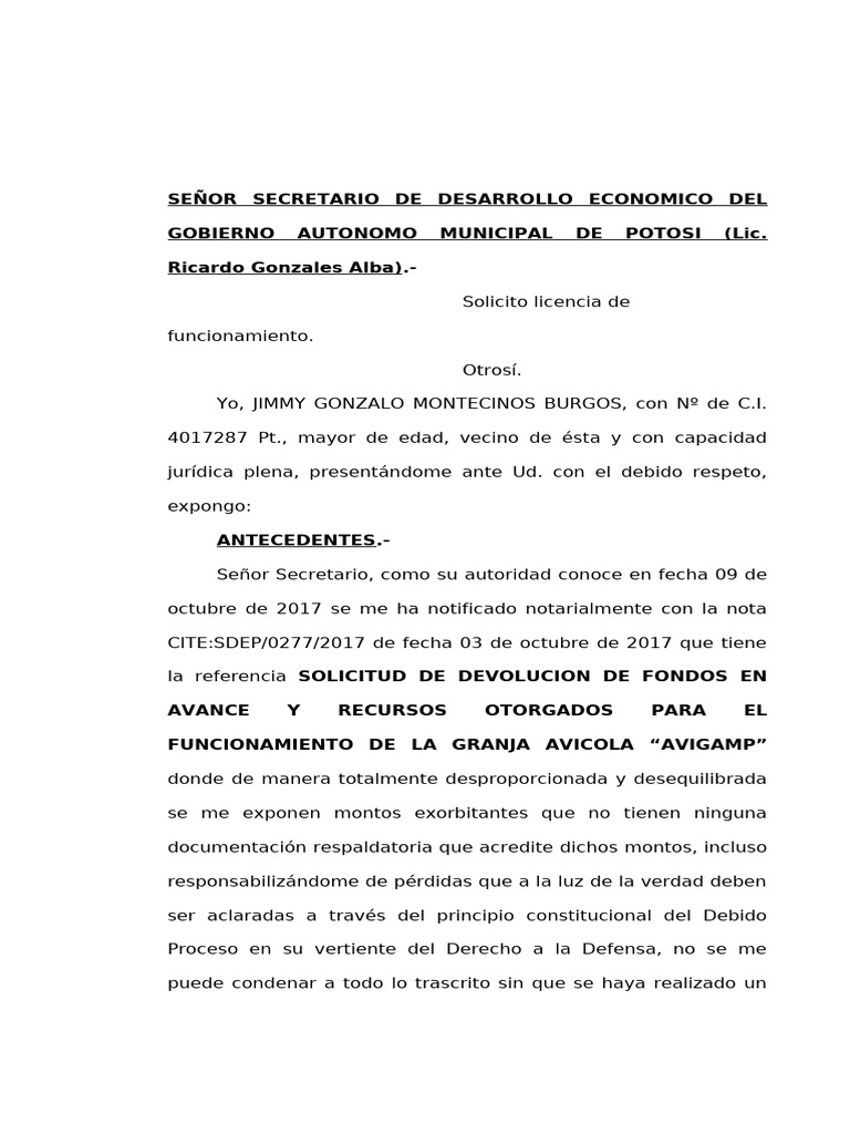 Alcaldia Municipal Jimmy Montecinos Responde 2017 | PDF