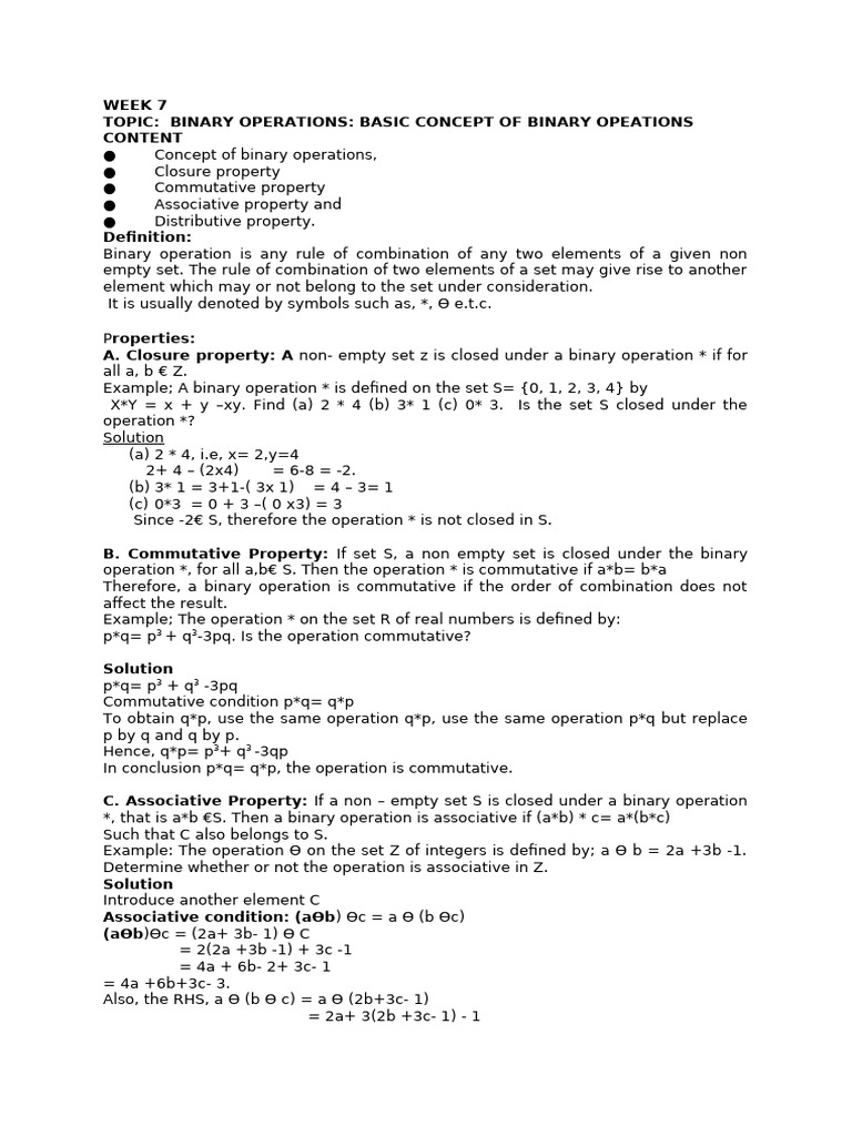 Understanding Binary Operations | PDF | Real Number | Empty Set