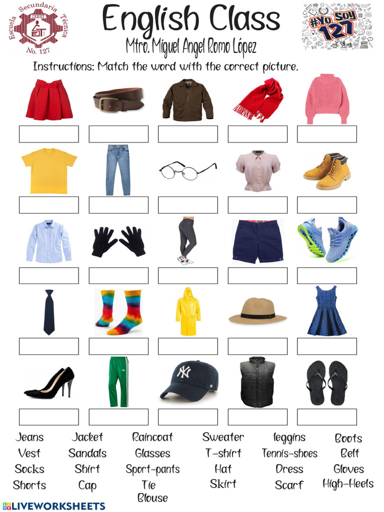 Clothing Vocabulary Matching Exercise | PDF