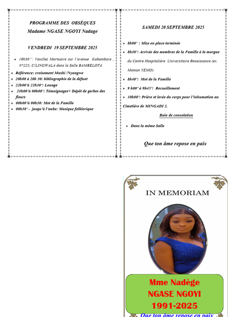 Programme des Obsèques de Mme Nadège | PDF