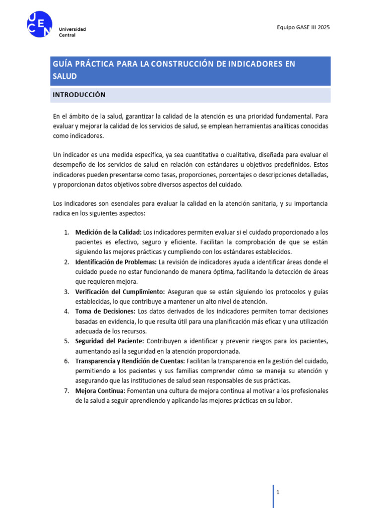 Indicadores Clave para la Calidad en Salud | PDF | Muestreo ...