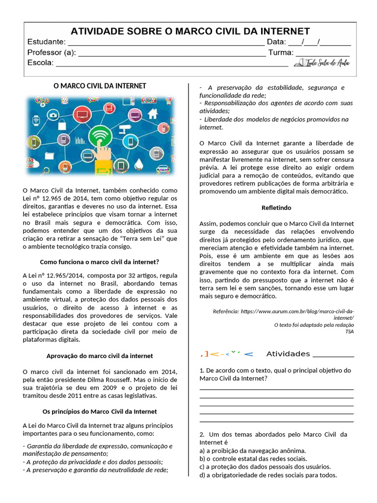 Marco Civil da Internet: Direitos e Princípios | PDF | Internet ...