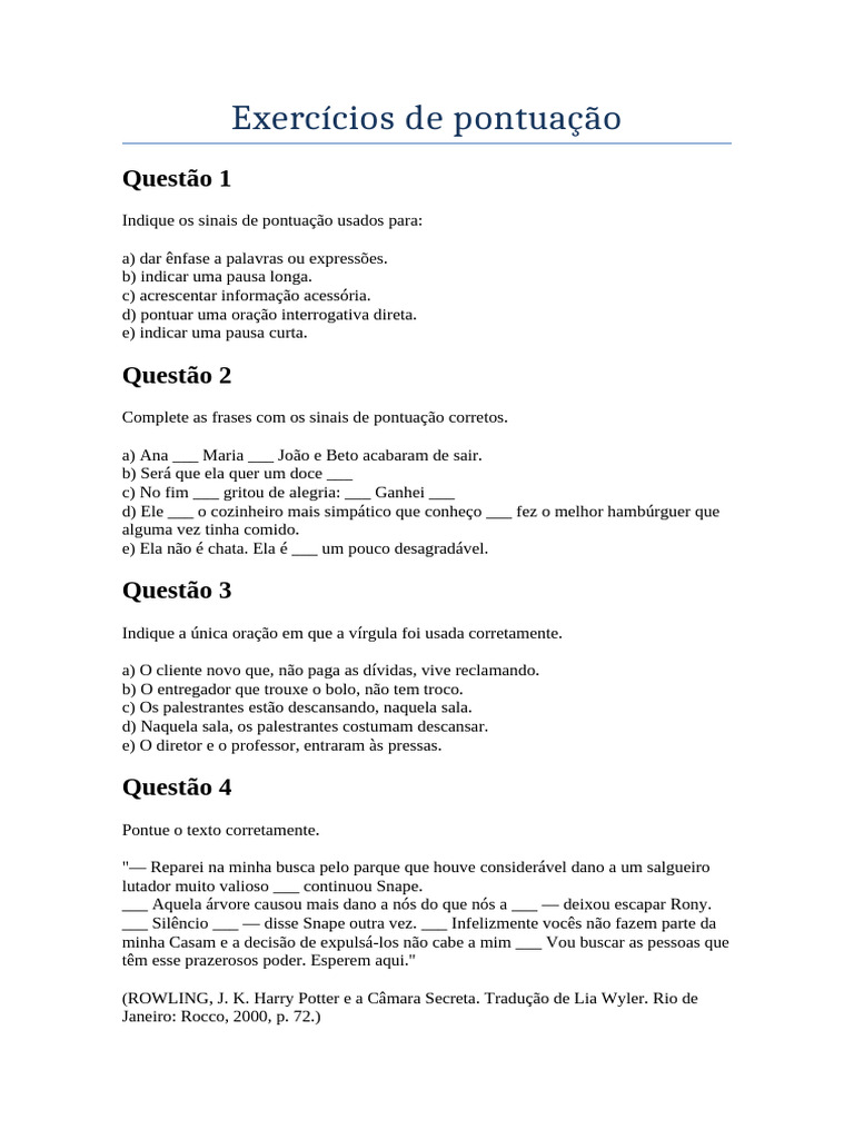 Exercícios de Pontuação e Gabarito | PDF