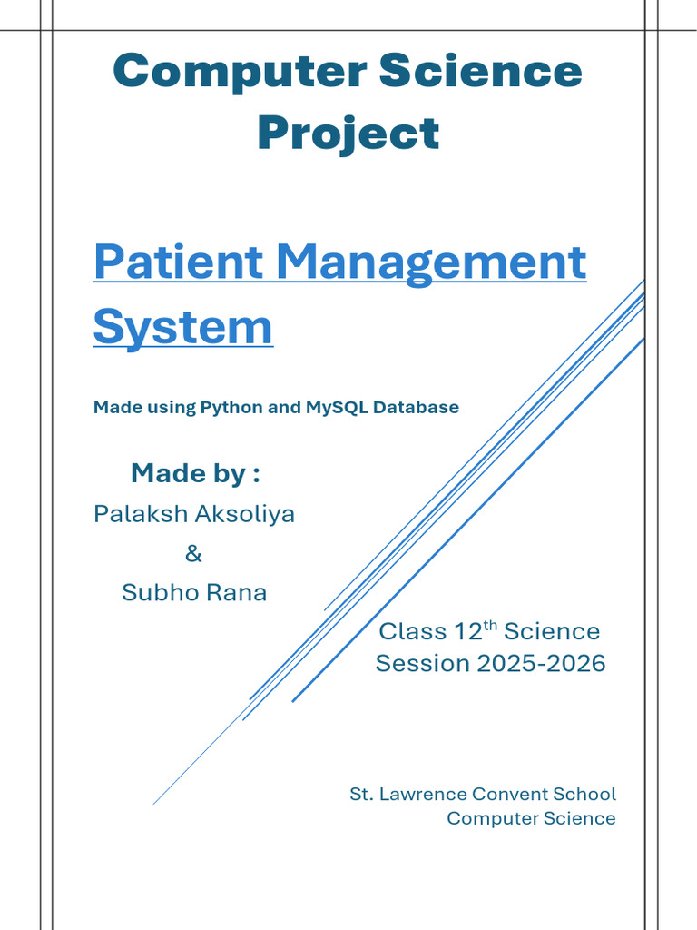 Patient Management System Project in Python | PDF