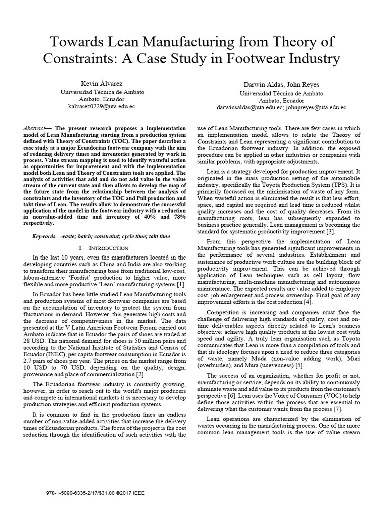 Towards Lean Manufacturing From TOC - A Case Study | PDF | Lean ...