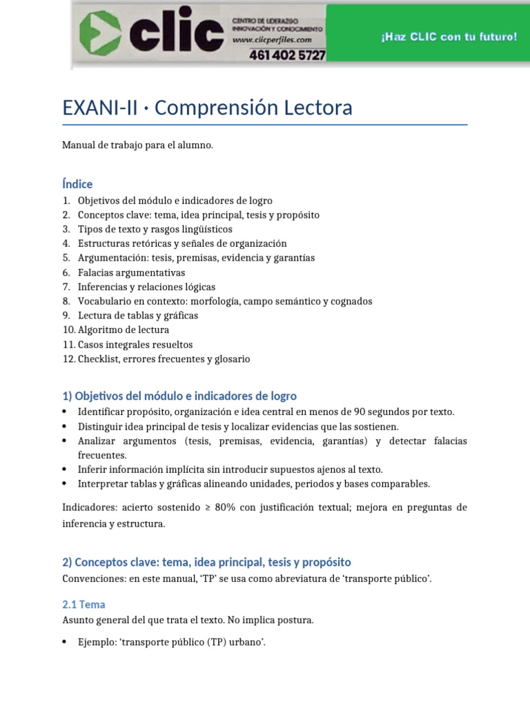 Guía de Comprensión Lectora EXANI-II | PDF | Razonamiento deductivo ...