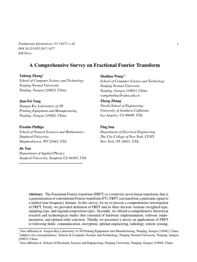 A Comprehensive Survey On Fractional Fourier Transform | PDF | Discrete ...