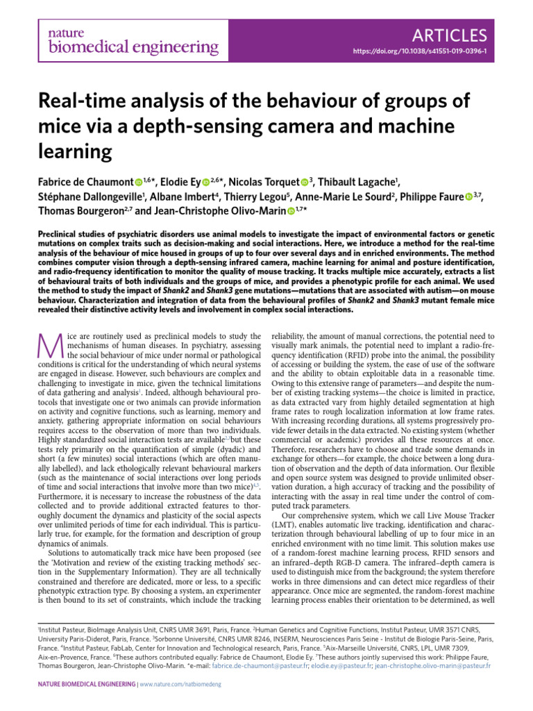 Real-Time Analysis of The Behaviour of Groups of Mice Via A Depth ...
