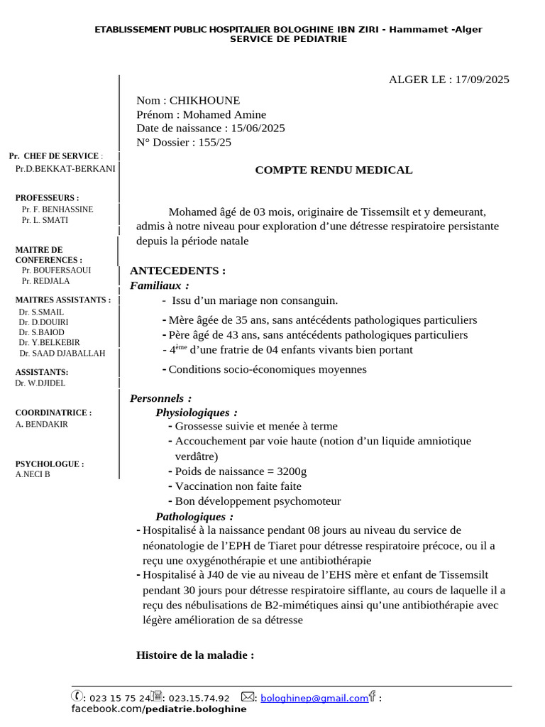 Compte Rendu Médical : Détresse Respiratoire | PDF | Spécialités ...