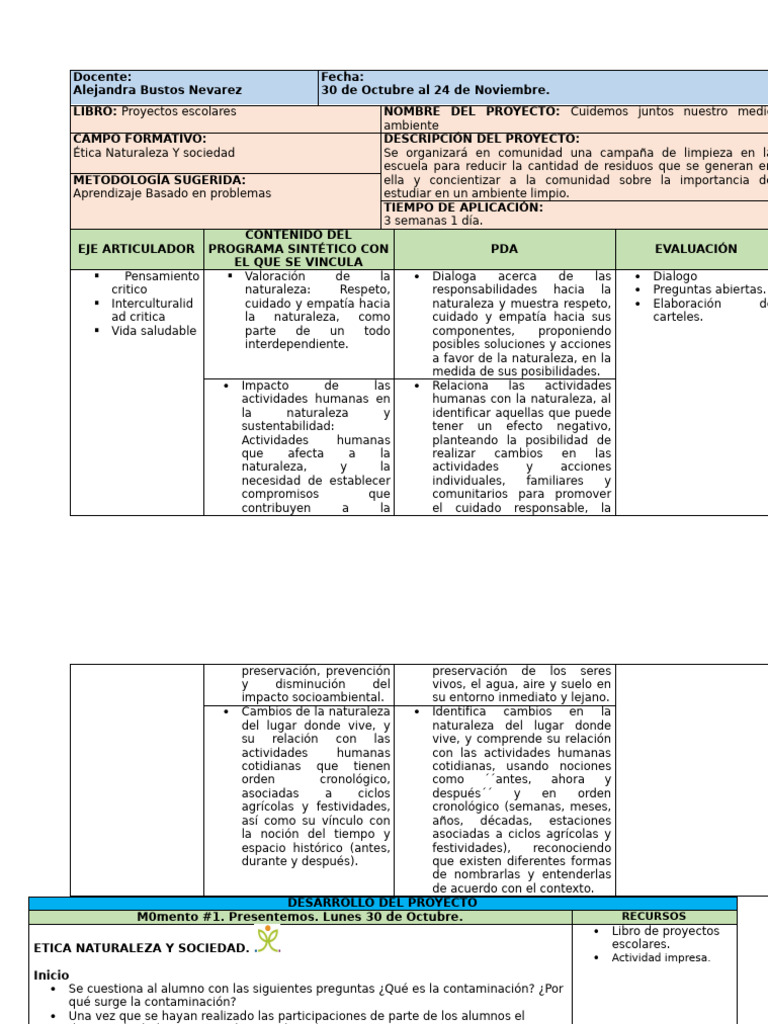Proyecto Escolar: Cuidado del Medio Ambiente | PDF | Residuos | Naturaleza
