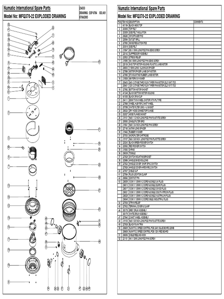 Numatic MFQ370-22 Spare Parts List | PDF | Electrical Connector ...