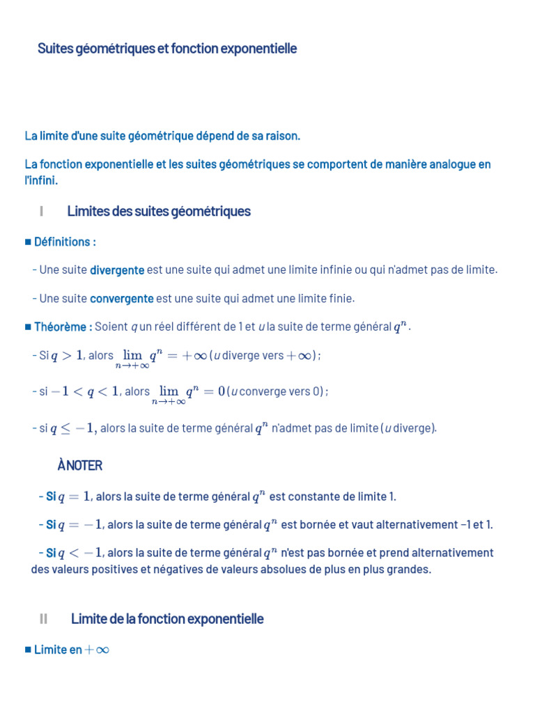 Limites des suites exponentielles | PDF | Limite (mathématiques ...