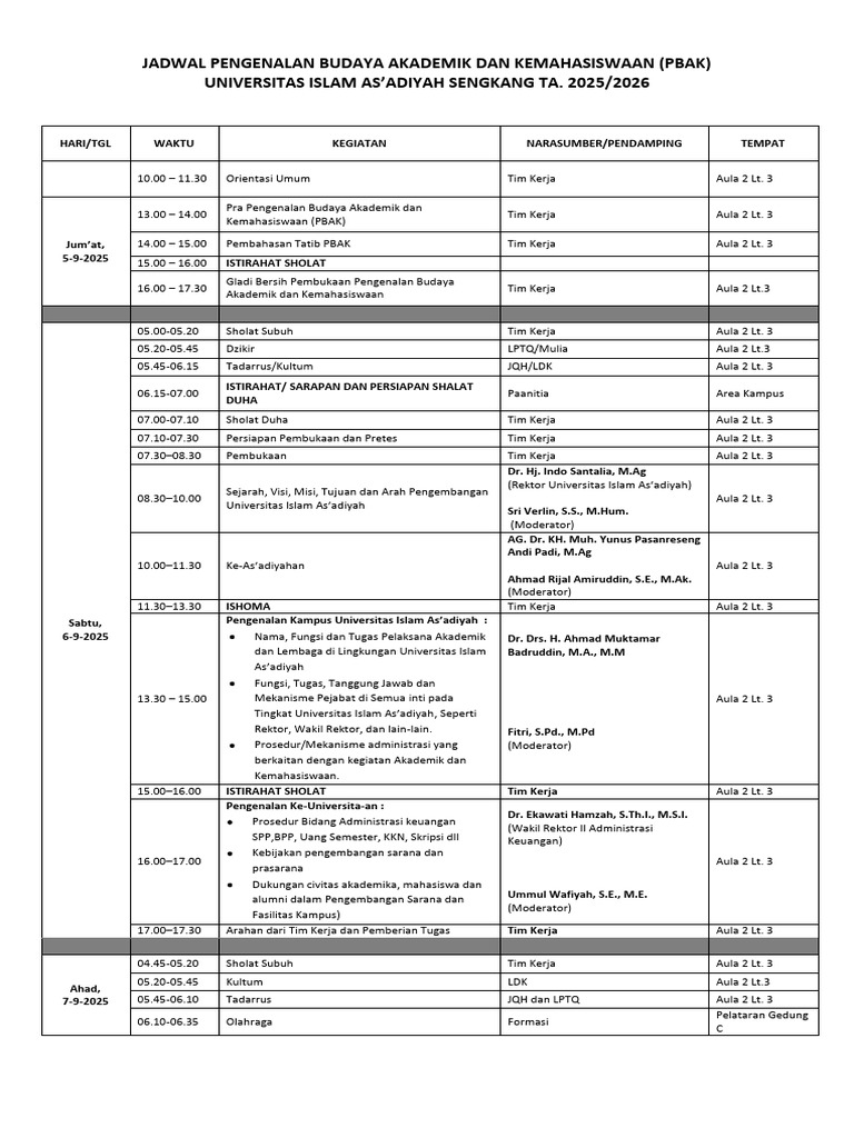 Jadwal PBAK Unisad 2025/2026 | PDF